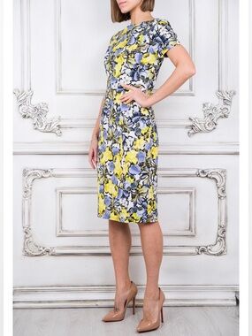 Erdem Luxury Royal’s Staly Blue And Yelow Floral Print Dress, Size- US 4 / UK 8